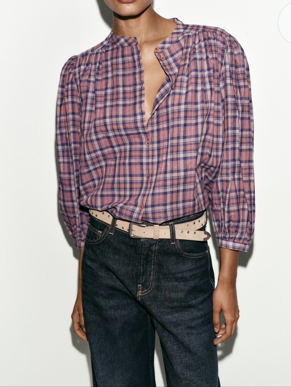 Zara Plaid Button-Front Top (M)